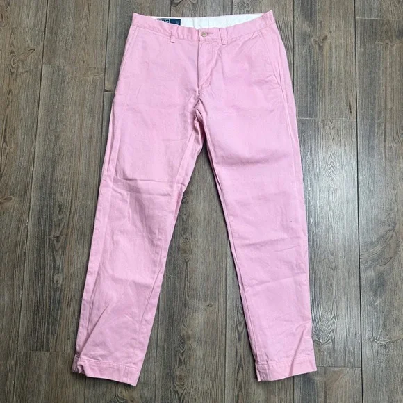Polo Ralph Lauren Mens Chino Pants Pink Cotton Straight Leg 31x30 - Picture 3 of 10